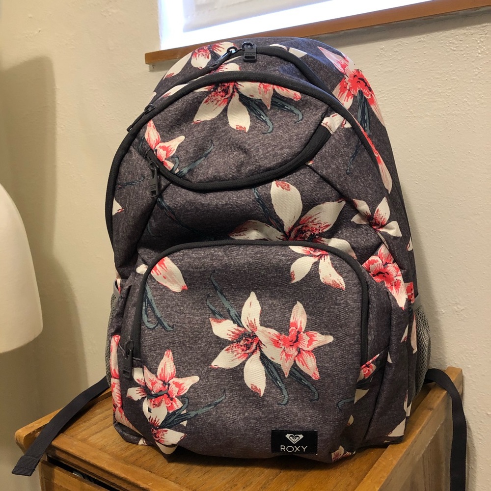 Roxy backpack grey and coral floral